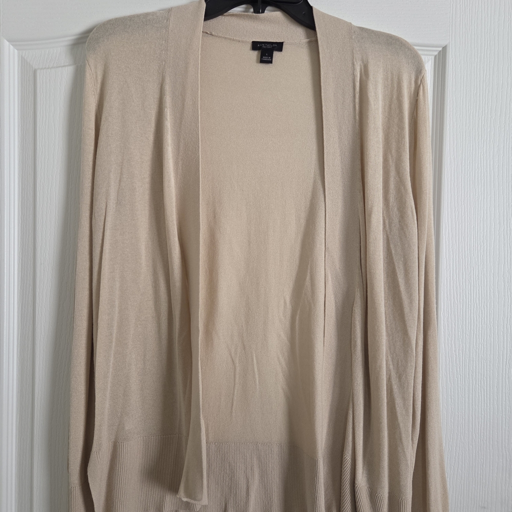 Ann Taylor Cream Open-Front Lightweight Cardigan